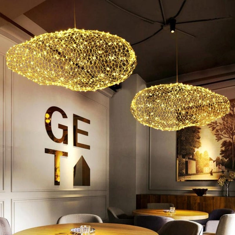 Handmade Iron Cloud Lantern With Subtle Starry Lights For Art Deco Interiors In Living Rooms