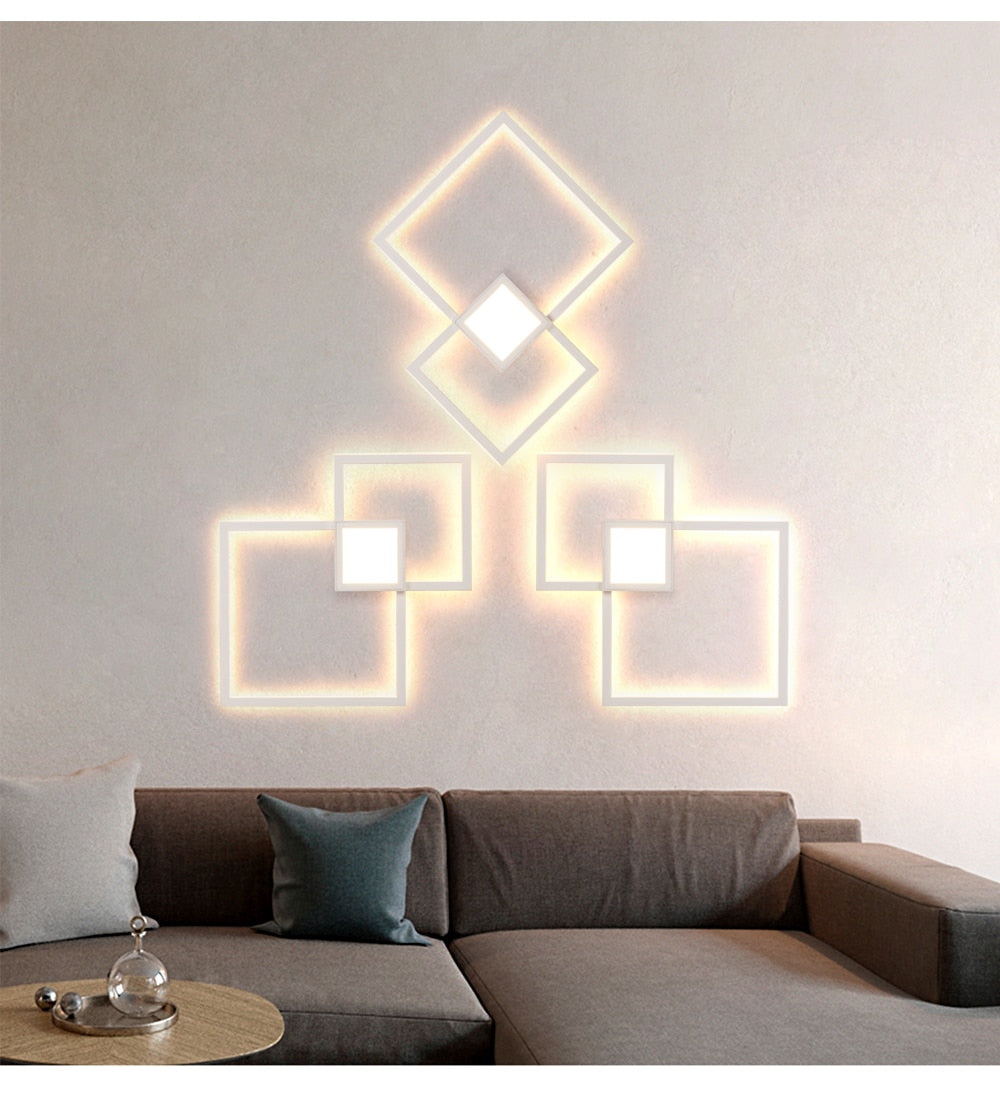 LumaNova Square Light LED Wall Fixture Black And White Finish Indoor Living Room Decor