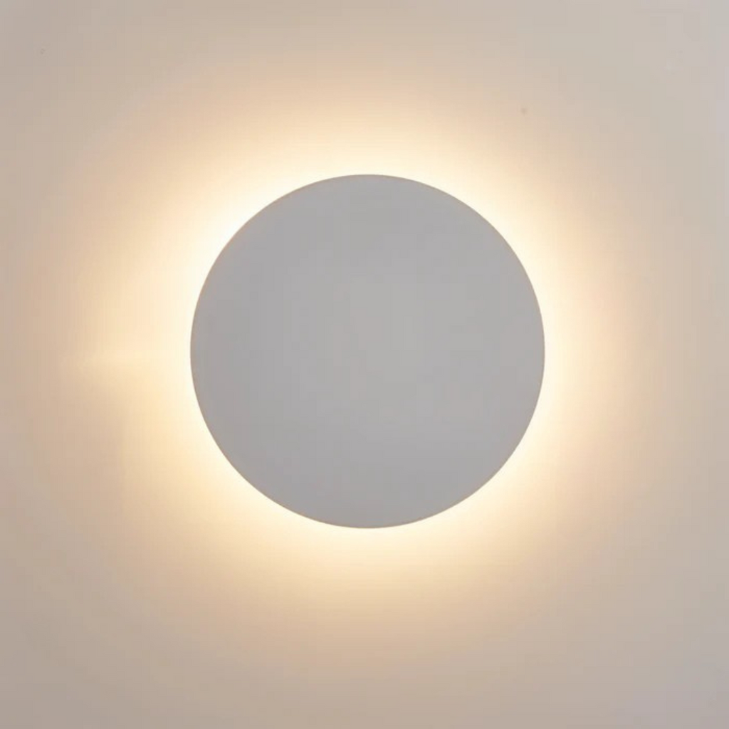Halo Collection Modern Aluminum Wall Sconce — Layered Disc Silhouette in Black, Metallic Gold & White