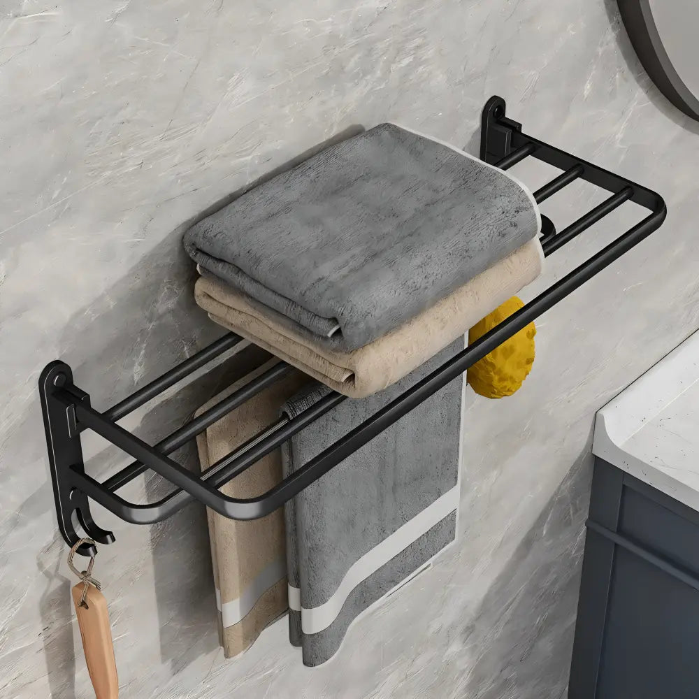 Suport pentru prosoape din aluminiu cu cârlig — uscător cu două bare