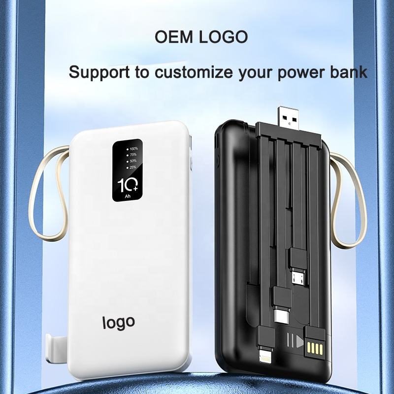 Powerbank — indbyggede kabler, intelligent strømstyring
