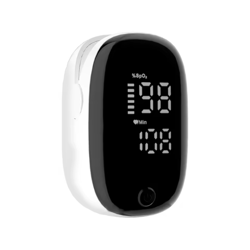 Prstový pulzní oxymetr HealthTrack — kompaktní design na prst, OLED displej, přesné měření SpO2 a srdeční frekvence