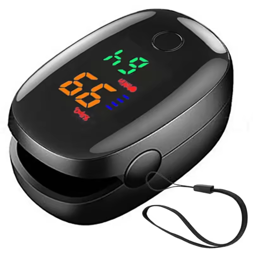 Prstový pulzní oxymetr HealthTrack — kompaktní design na prst, OLED displej, přesné měření SpO2 a srdeční frekvence