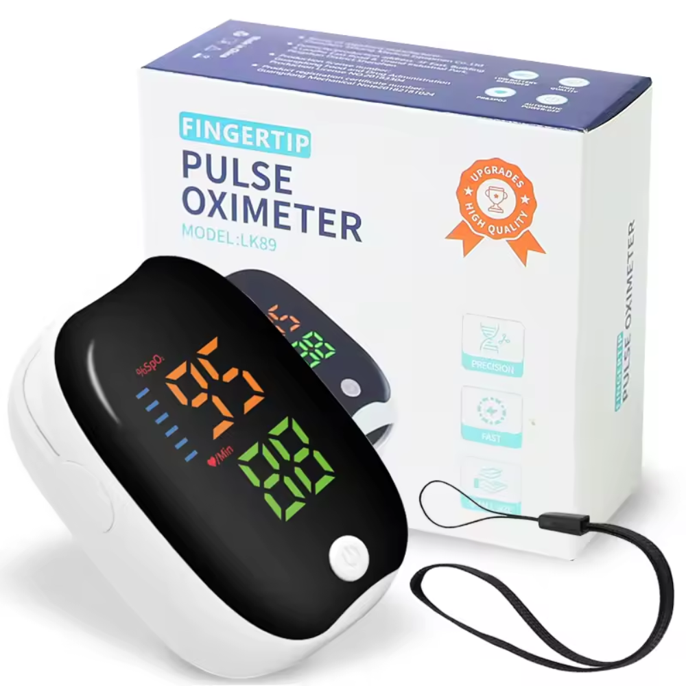 Prstový pulzní oxymetr HealthTrack — kompaktní design na prst, OLED displej, přesné měření SpO2 a srdeční frekvence