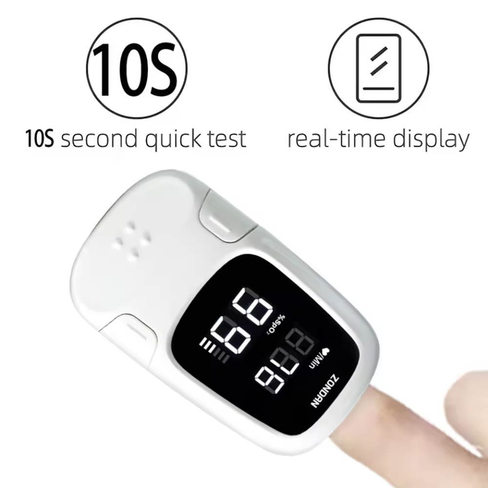 HealthTrack Compactní prstový oxymetr — ovládání jedním tlačítkem, LED displej