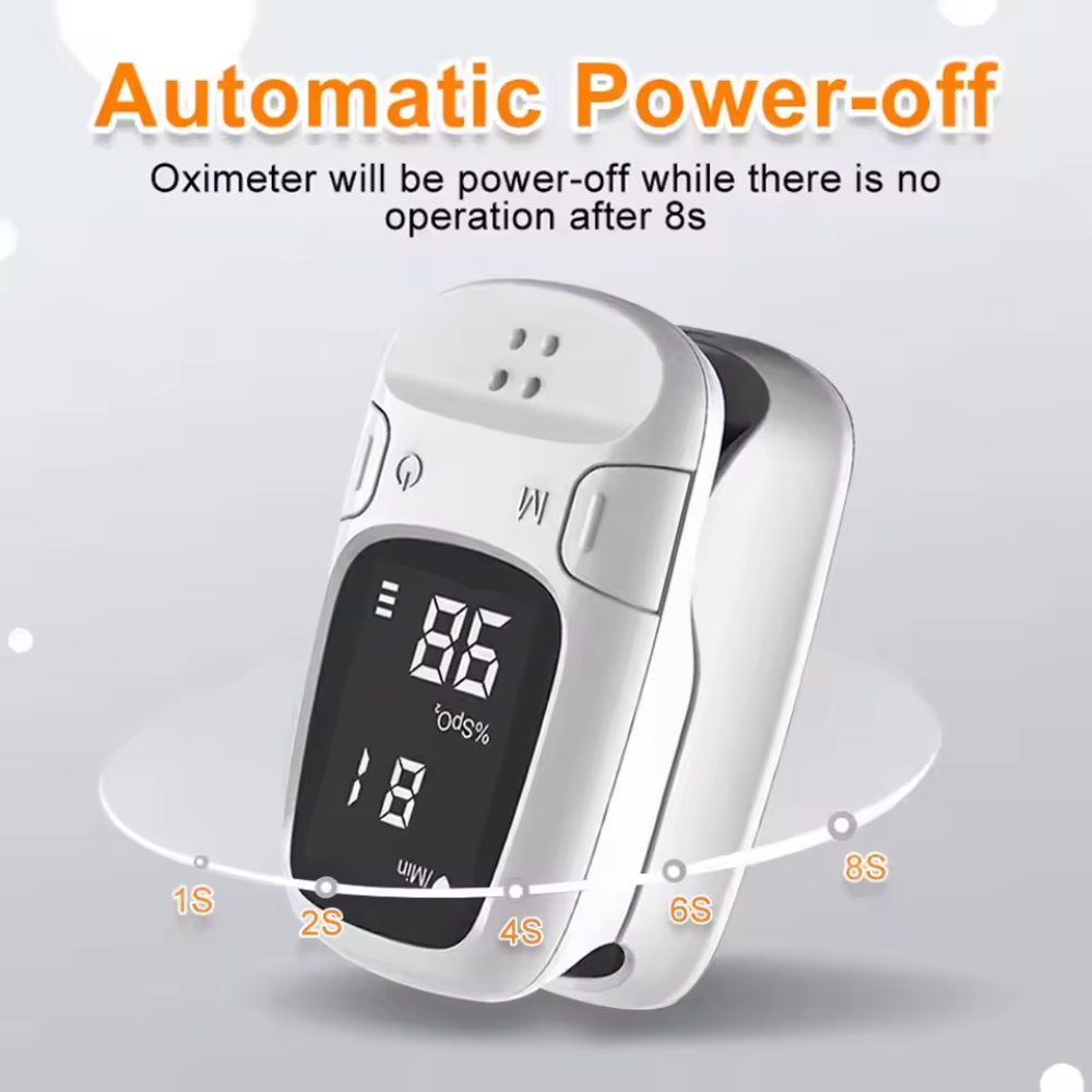 HealthTrack Compactní prstový oxymetr — ovládání jedním tlačítkem, LED displej