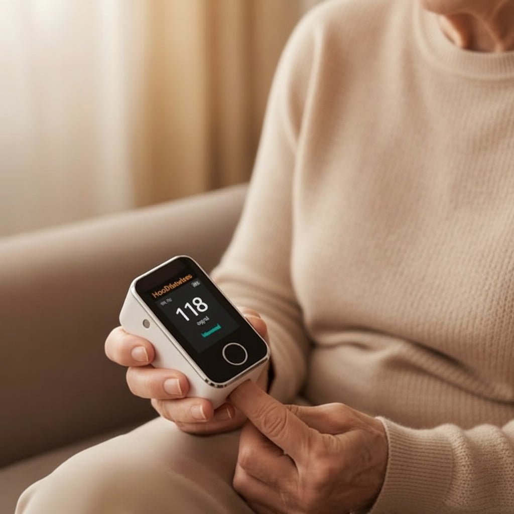مستشعر HealthTrack السريع للعافية بالإصبع — جهاز جيبي لمراقبة النبض ونسبة الأكسجين