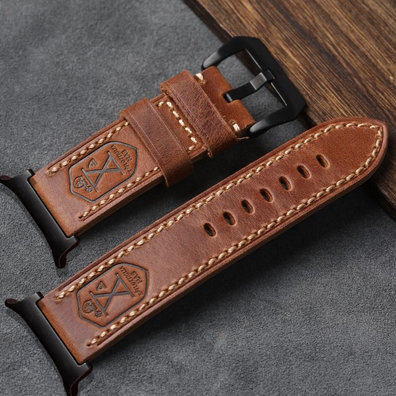 Heritage Collection Vintage Leather Strap For Samsung Watch Ultra — Adjustable Fit, Hand-Stitched Seam Detail