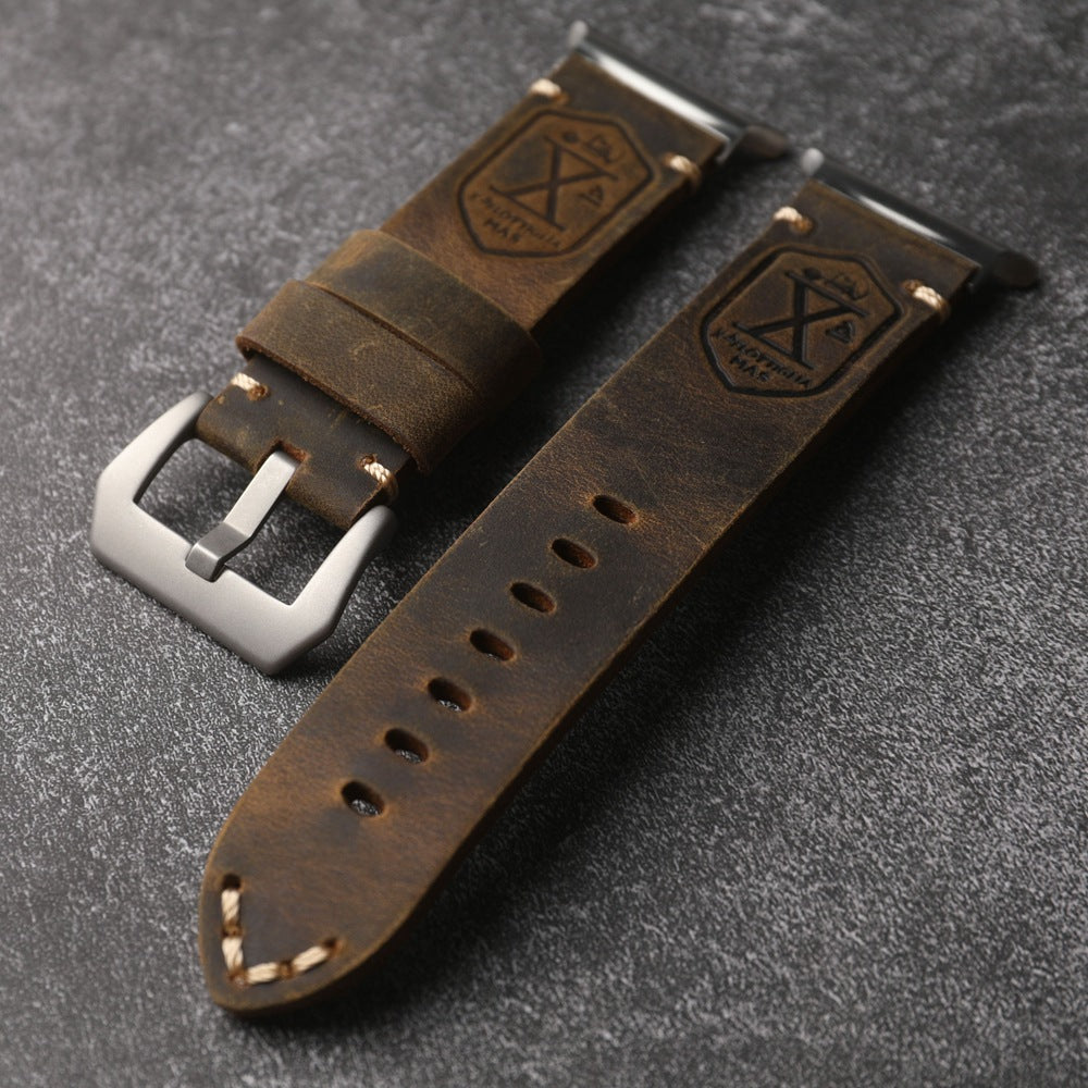 Heritage Collection Vintage Leather Strap For Samsung Watch Ultra — Adjustable Fit, Hand-Stitched Seam Detail