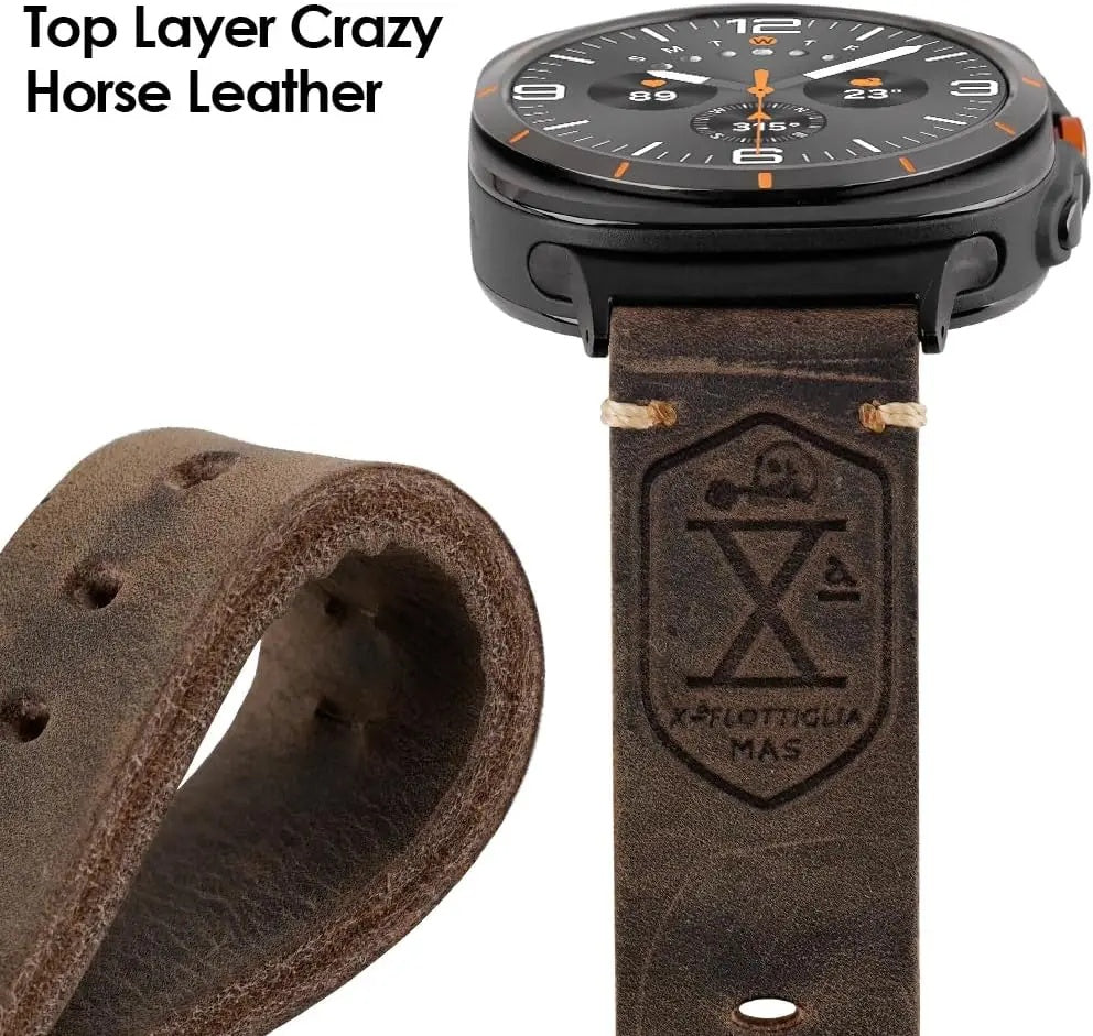 Heritage Collection Vintage Leather Strap For Samsung Watch Ultra — Adjustable Fit, Hand-Stitched Seam Detail