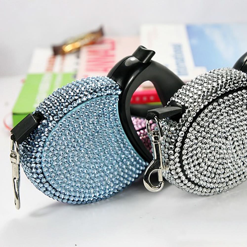 GlimmerPaw Luxury Retractable Leash — Rhinestone Trim, Smooth Retracting Handle