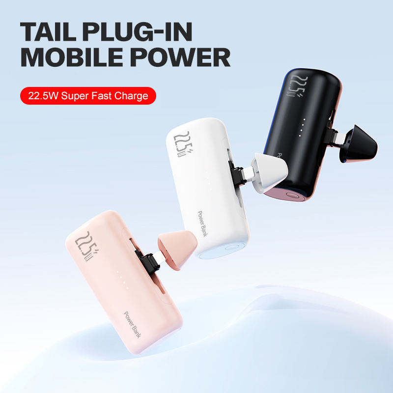 Transportabel powerbank — indbygget Lightning-stik til iPhone og USB-enheder