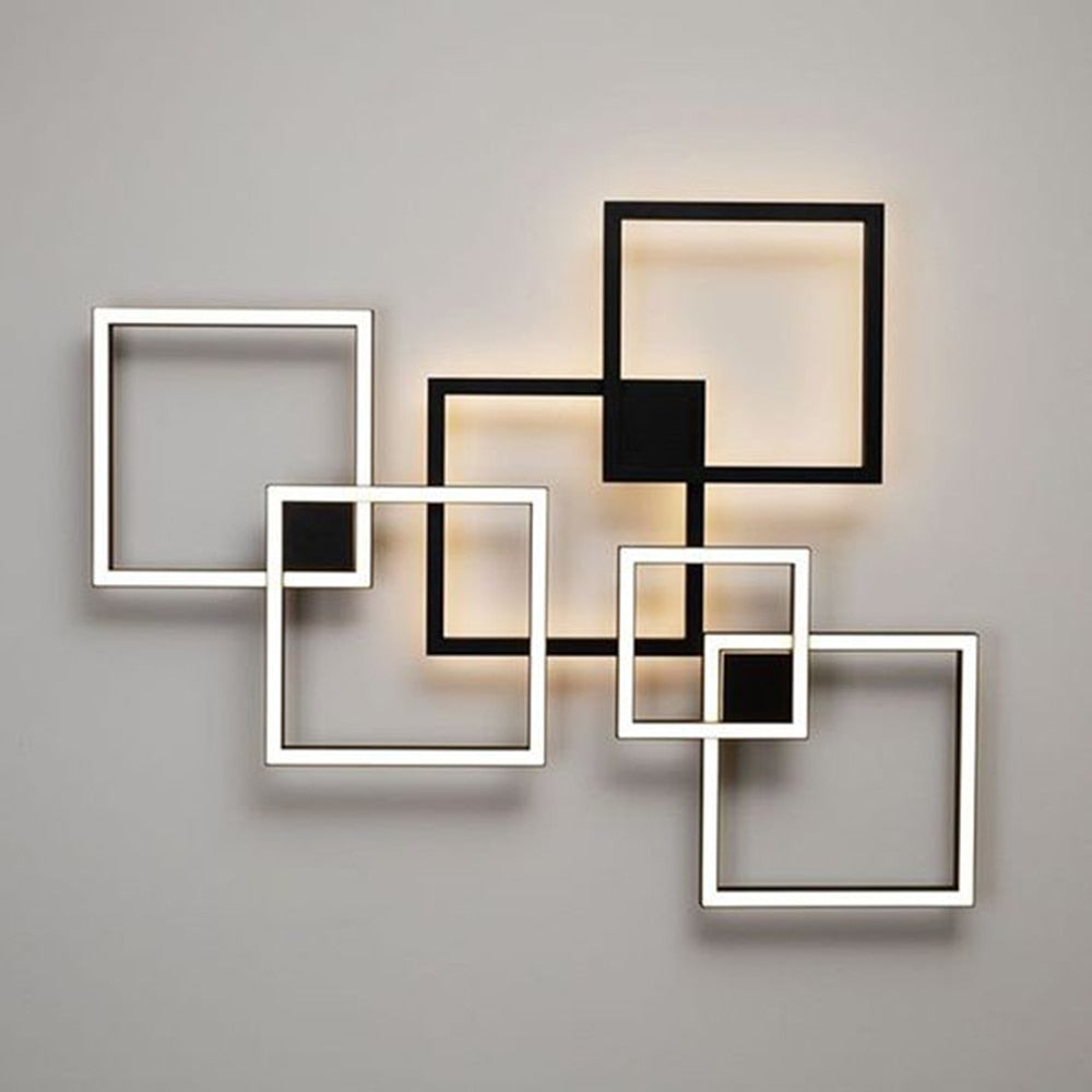 LumaNova Square Light LED Wall Fixture Black And White Finish Indoor Living Room Decor