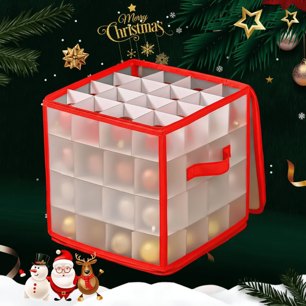 Průhledný úložný box na ozdoby — snadno uzavíratelné víko, průhledný kontejner na sváteční dekorace