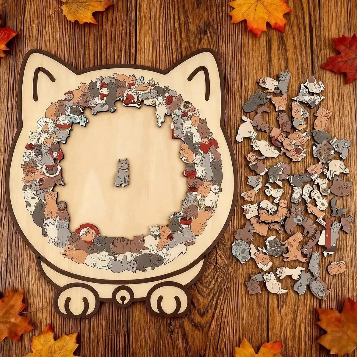 135 darabos, macskaformájú fa puzzle — Keret nélküli dekoratív kialakítás