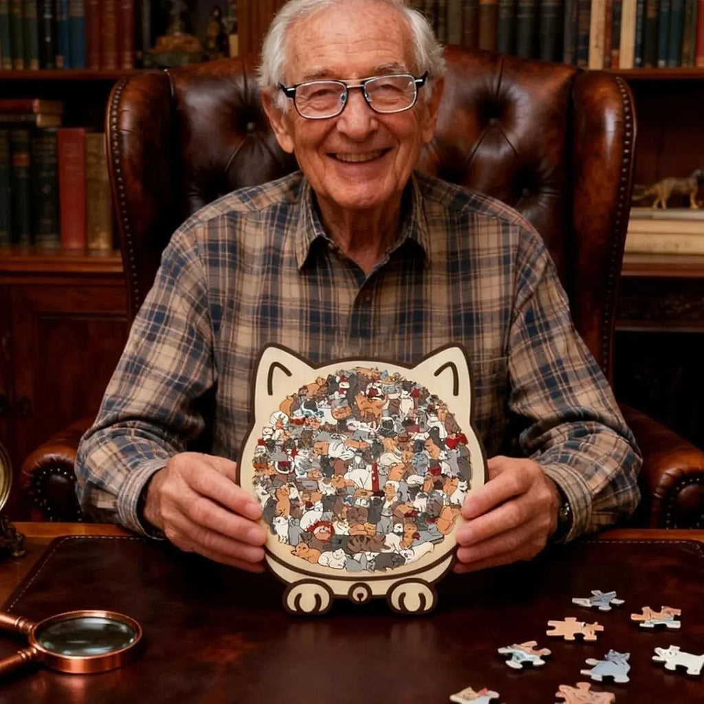 135 darabos, macskaformájú fa puzzle — Keret nélküli dekoratív kialakítás