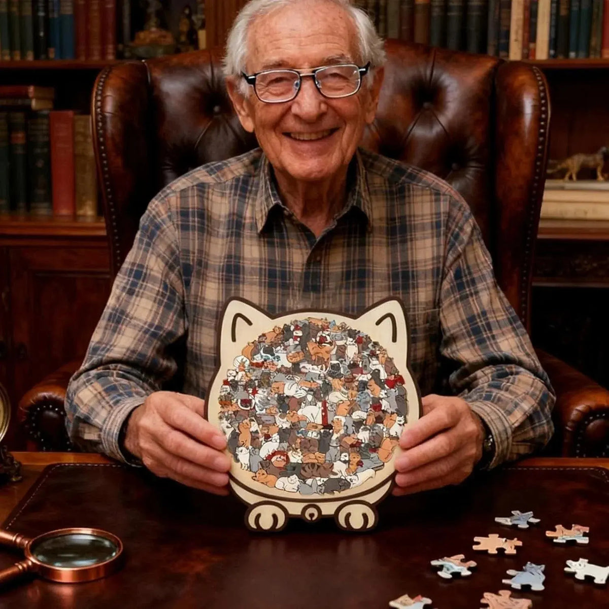 135 darabos, macskaformájú fa puzzle — Keret nélküli dekoratív kialakítás