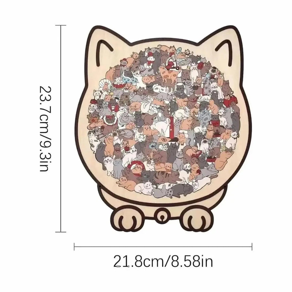135 darabos, macskaformájú fa puzzle — Keret nélküli dekoratív kialakítás