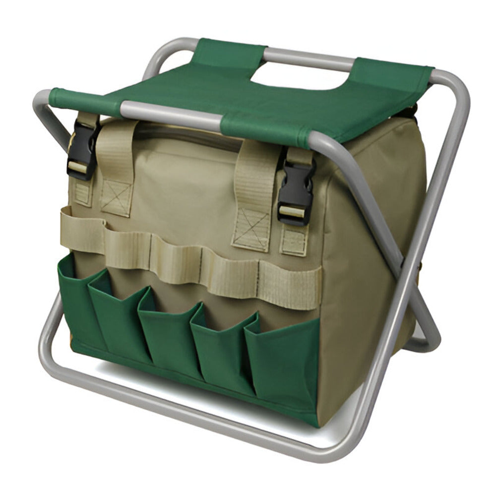 Six-Piece Garden Tool Kit With Foldable Stool And Carrying Bag