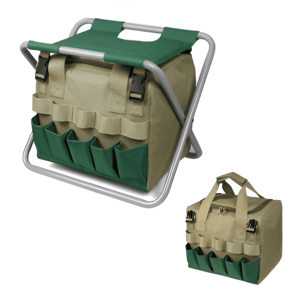 Six-Piece Garden Tool Kit With Foldable Stool And Carrying Bag