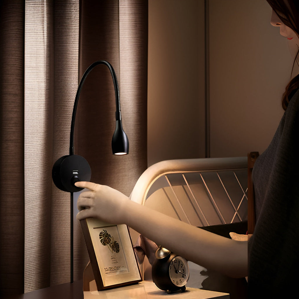 LumaFlex Wall Reading Lamp With Flexible Neck And Touch Dimming For Energy Saving