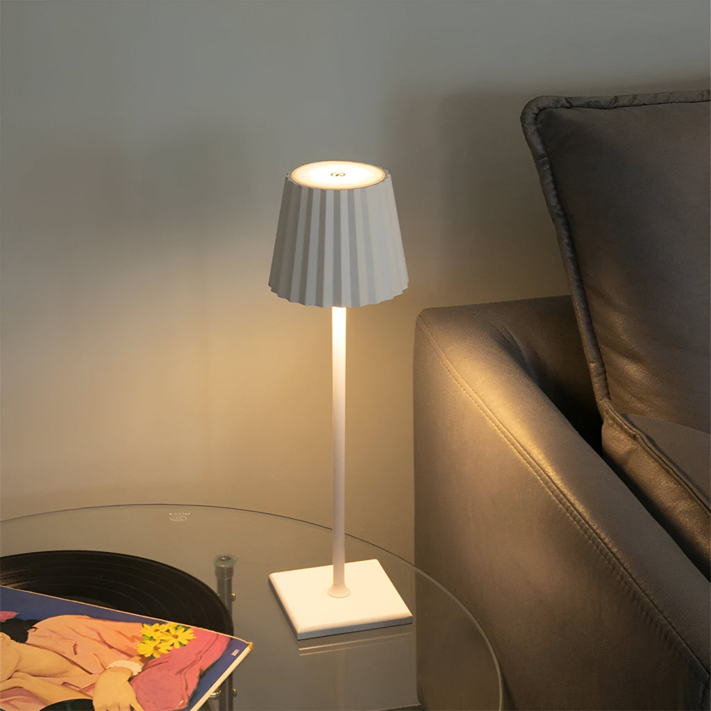 SolaraLume Rechargeable Touch LED Table Lamp With Slim Profile And Pleated Shade