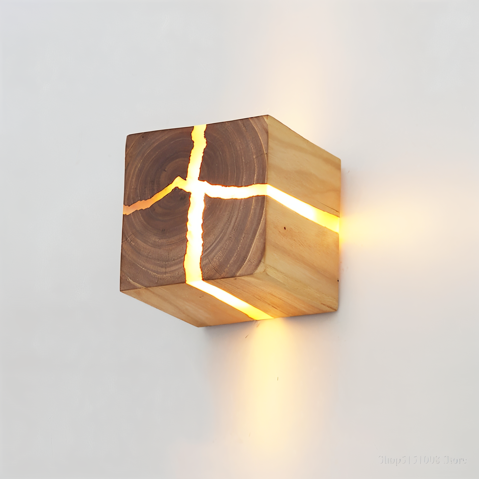 Solari Quad Crackle Wood Wall Light With Soft LED Glow For Warm Sculptural Charm