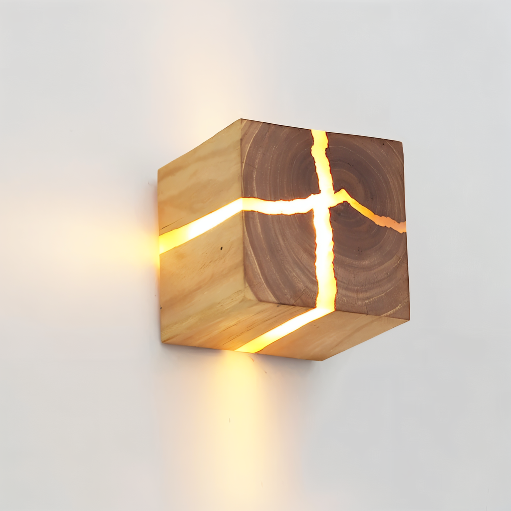 Solari Quad Crackle Wood Wall Light With Soft LED Glow For Warm Sculptural Charm