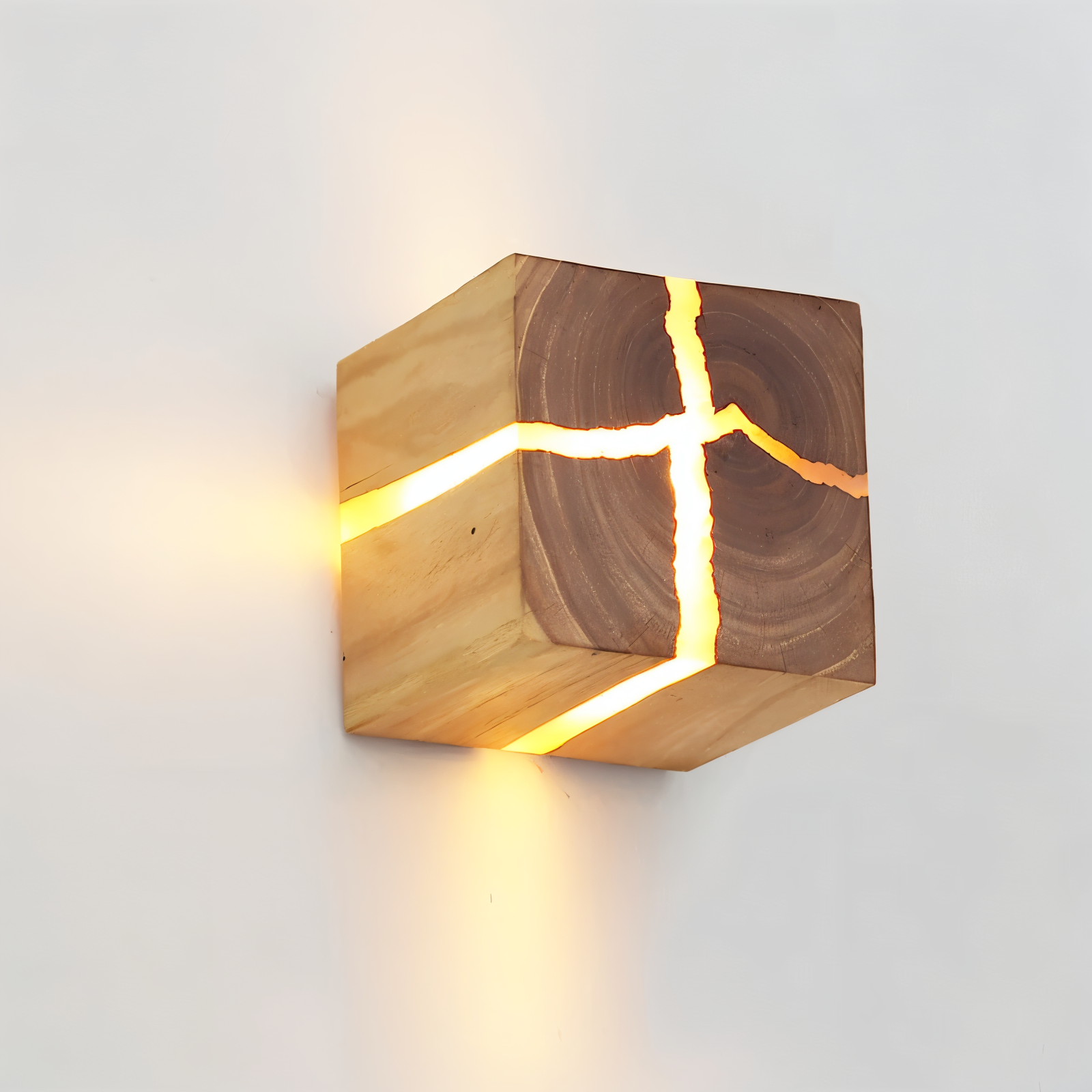 Solari Quad Crackle Wood Wall Light With Soft LED Glow For Warm Sculptural Charm