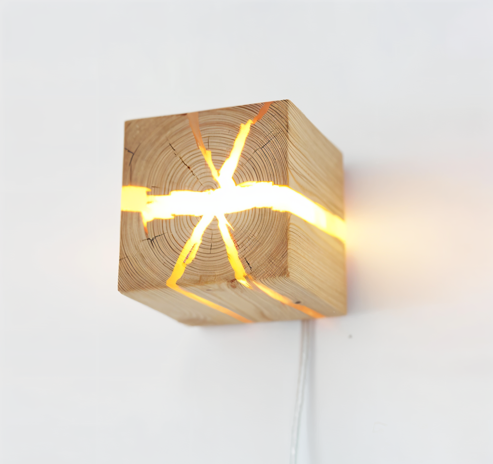 Solari Quad Crackle Wood Wall Light With Soft LED Glow For Warm Sculptural Charm