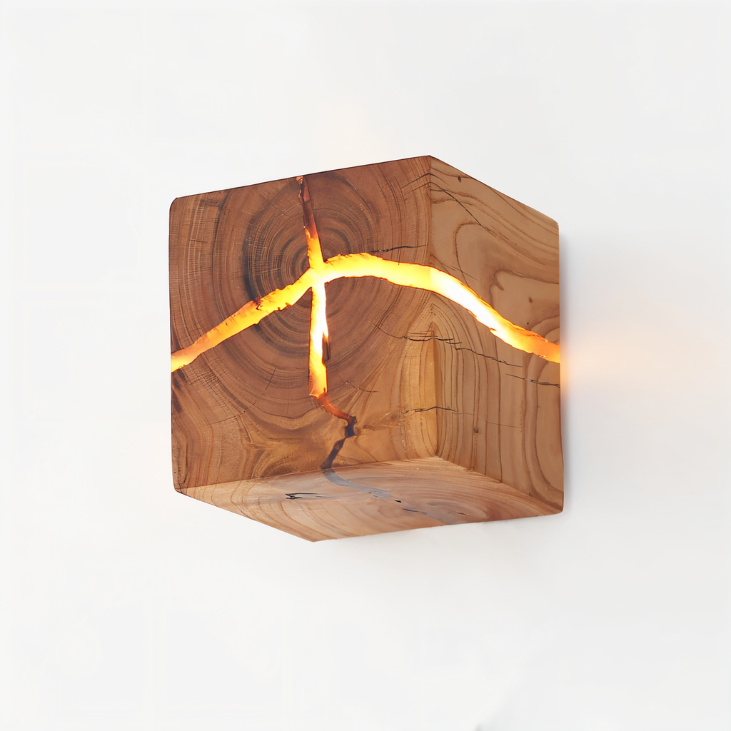 Solari Quad Crackle Wood Wall Light With Soft LED Glow For Warm Sculptural Charm