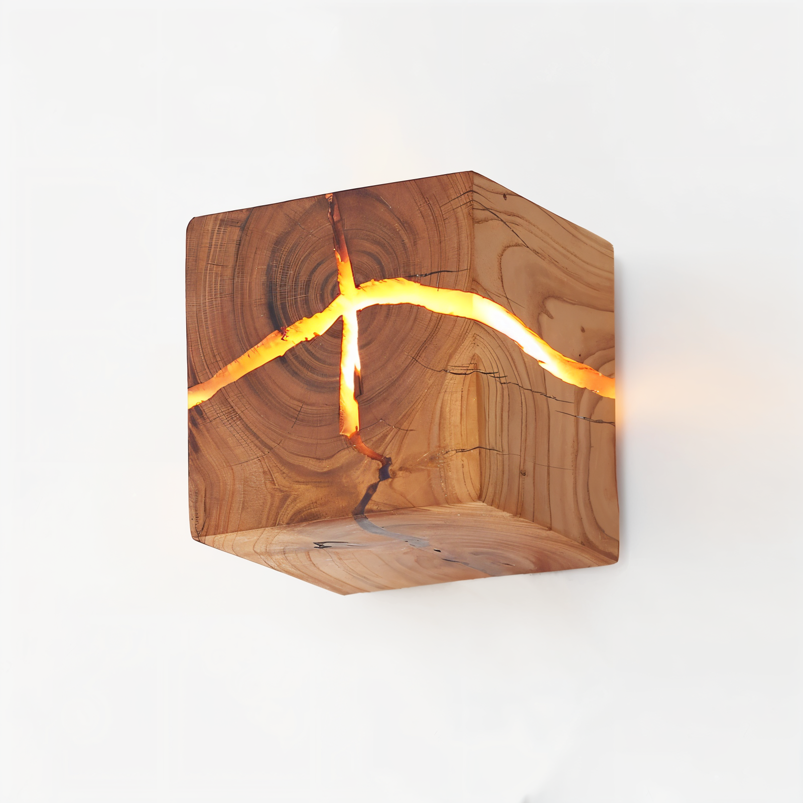 Solari Quad Crackle Wood Wall Light With Soft LED Glow For Warm Sculptural Charm