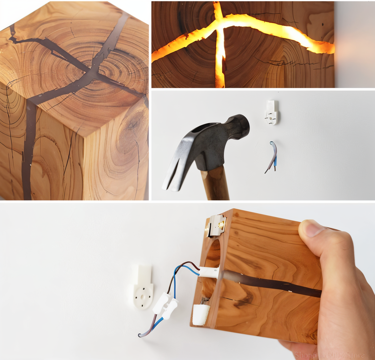 Solari Quad Crackle Wood Wall Light With Soft LED Glow For Warm Sculptural Charm