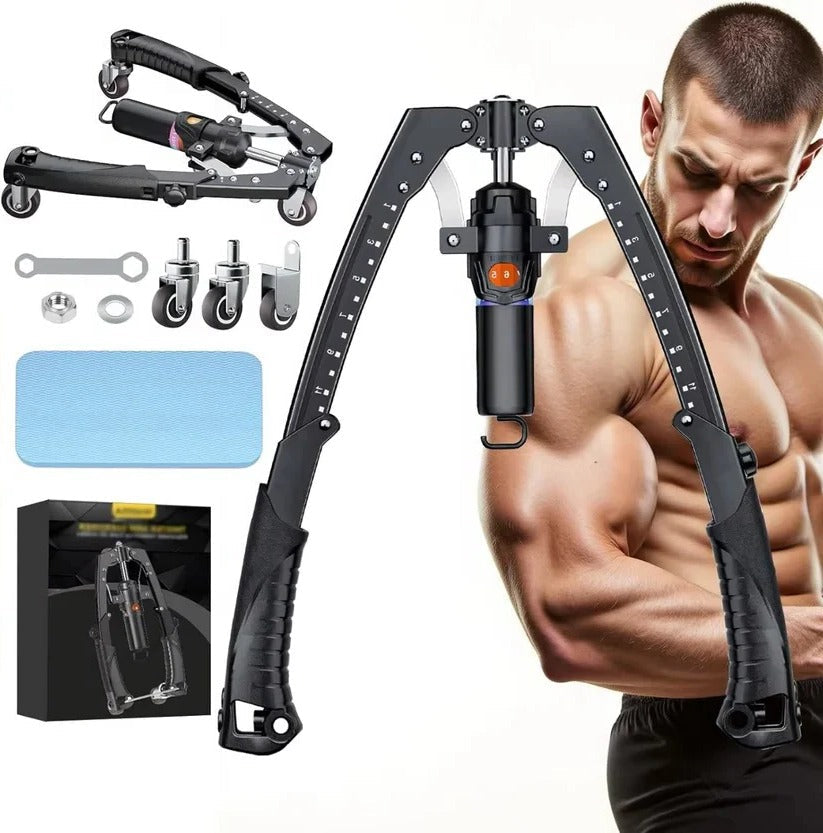 Hydraulický fitness twister — trenažér horní části těla s nastavitelným odporem, kompaktní konstrukce šetřící místo