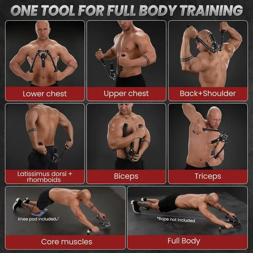 Hydraulický fitness twister — trenažér horní části těla s nastavitelným odporem, kompaktní konstrukce šetřící místo