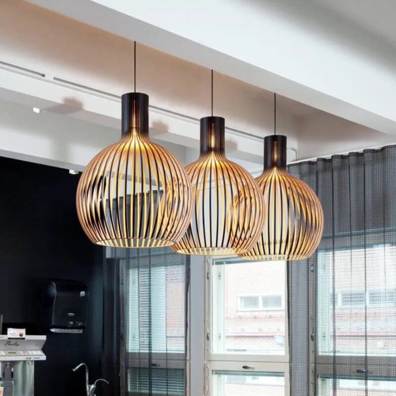 Nordhaven Rustic Light Pendant In Wooden Cage Ceiling Fixture With Adjustable Cord
