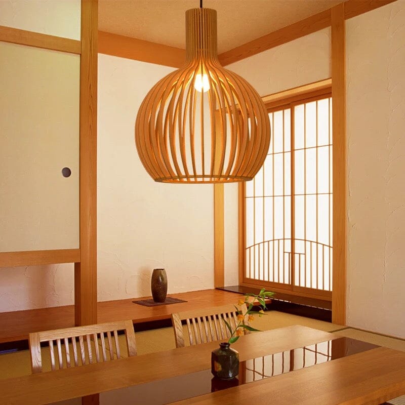 Nordhaven Rustic Light Pendant In Wooden Cage Ceiling Fixture With Adjustable Cord
