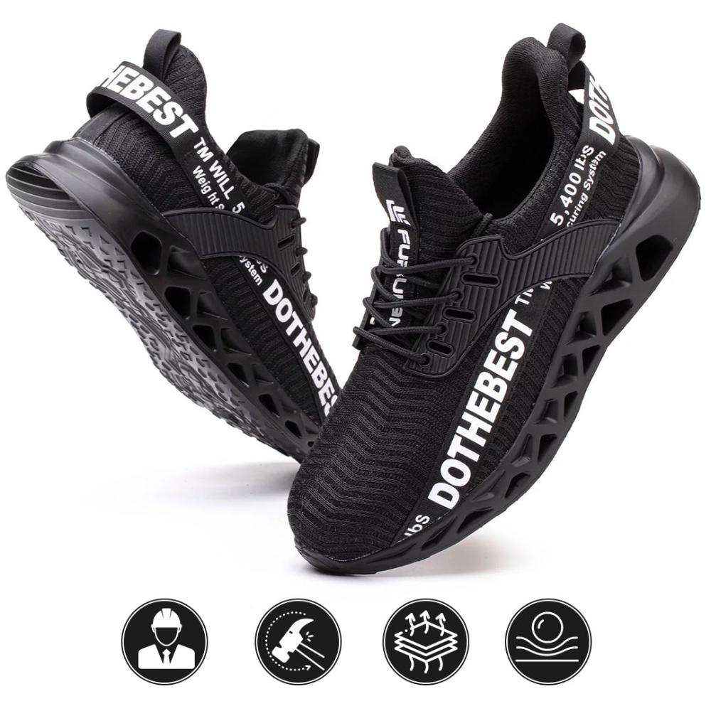 Breathable Flyknit Work Shoes With Steel Toe And Kevlar Sole
