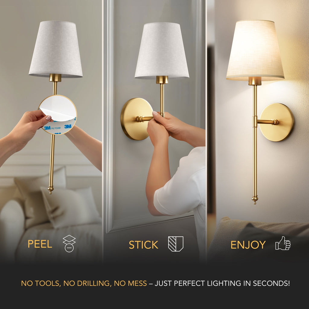 Lampada da parete wireless senza fori con telecomando, temperatura colore dimmerabile