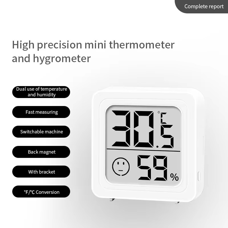 Kompakt LCD-termometer og hygrometer — præcise målinger af indendørs temperatur og luftfugtighed