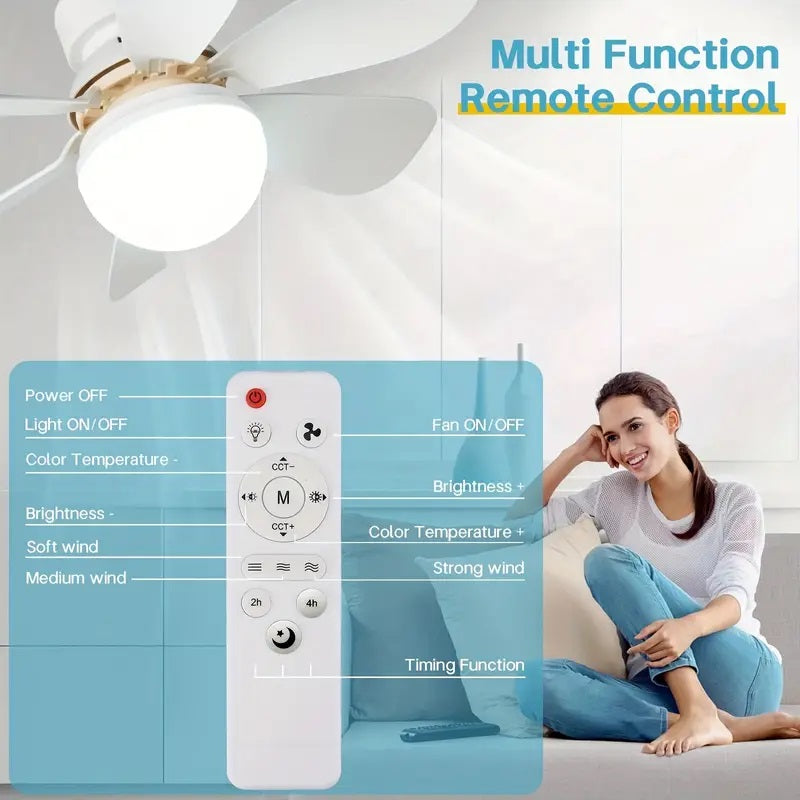 Moderní stropní ventilátor — integrované jasné LED světlo a dálkové ovládání