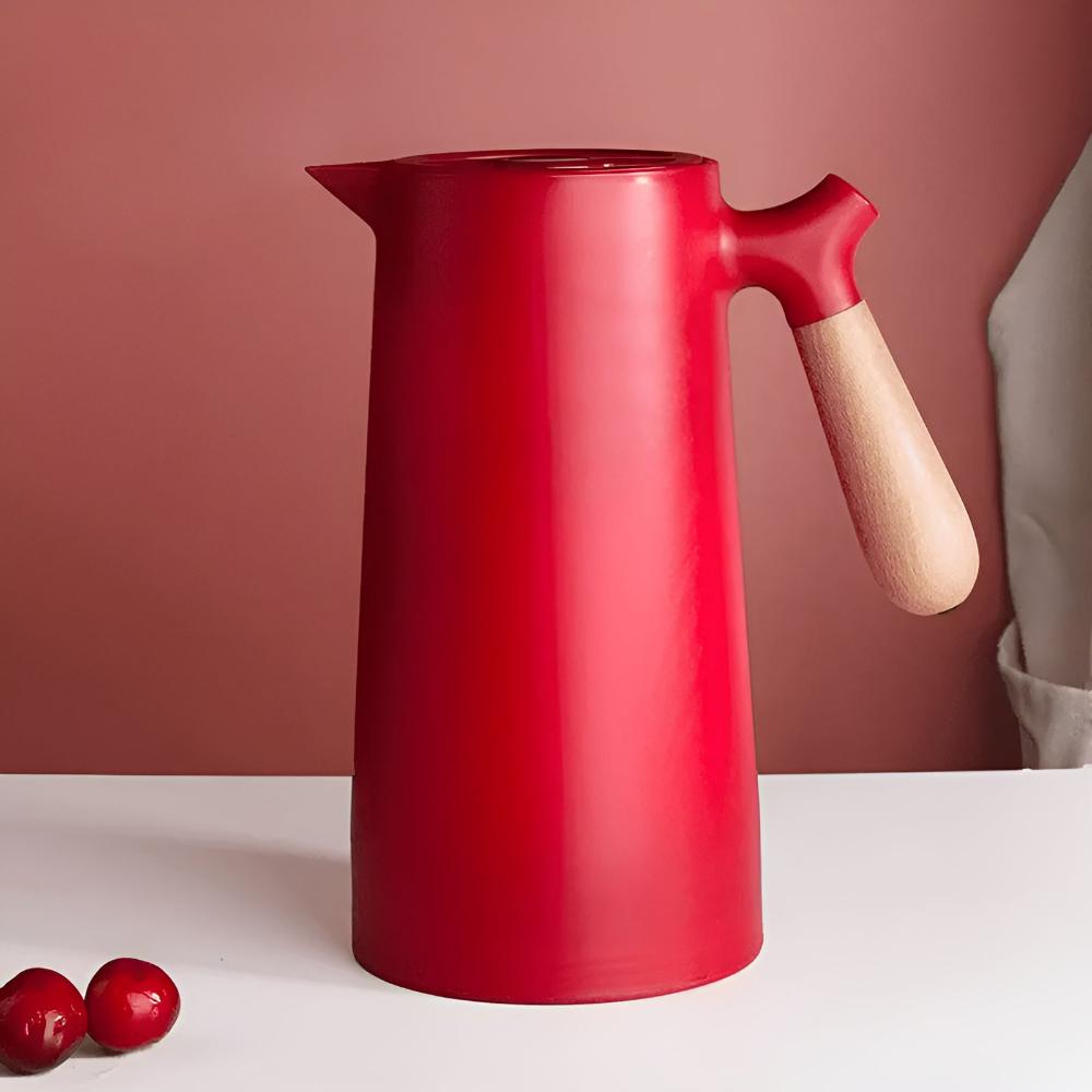 1 Liter Vacuum Insulated Jug With Wooden Handle Double Walled And Push Button Thermos