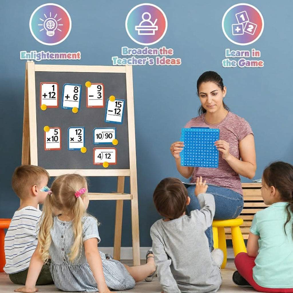 Sada hraček pro zvládnutí matematiky — silikonová tabule, kartičky s příklady, balíček základních početních operací