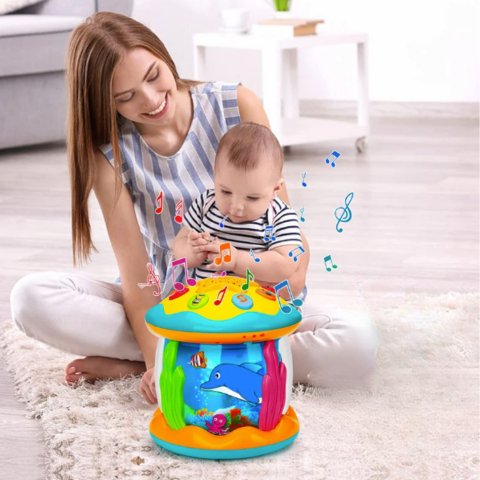 Interaktivní hudební bubínek — barevné osvětlení, okamžitá zvuková odezva a melodický zvuk