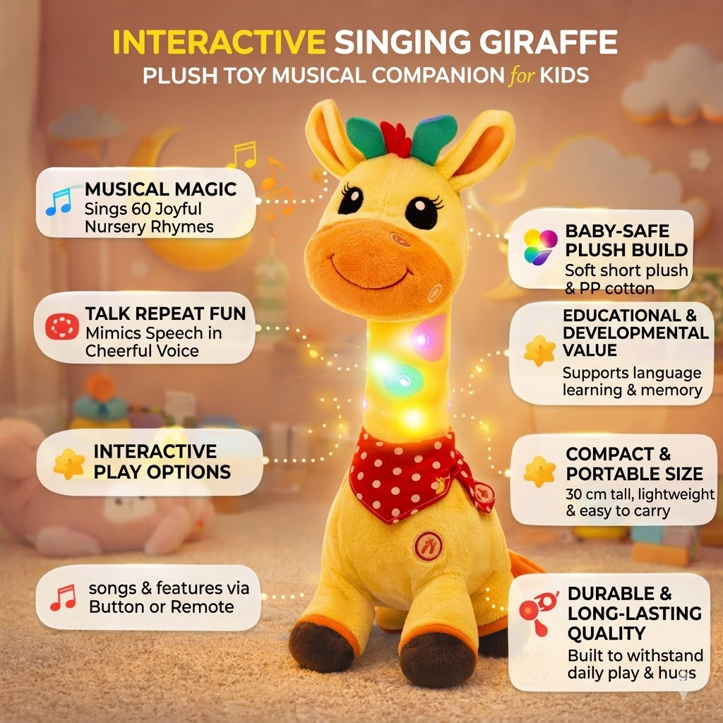 Interaktiv girafbamse – synger 60 børnesange og efterligner tale