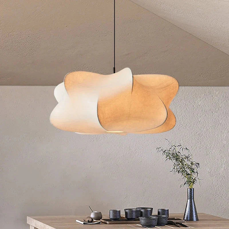 Suspension en soie style japonais, rose clair ou blanc, lumière diffuse chaude
