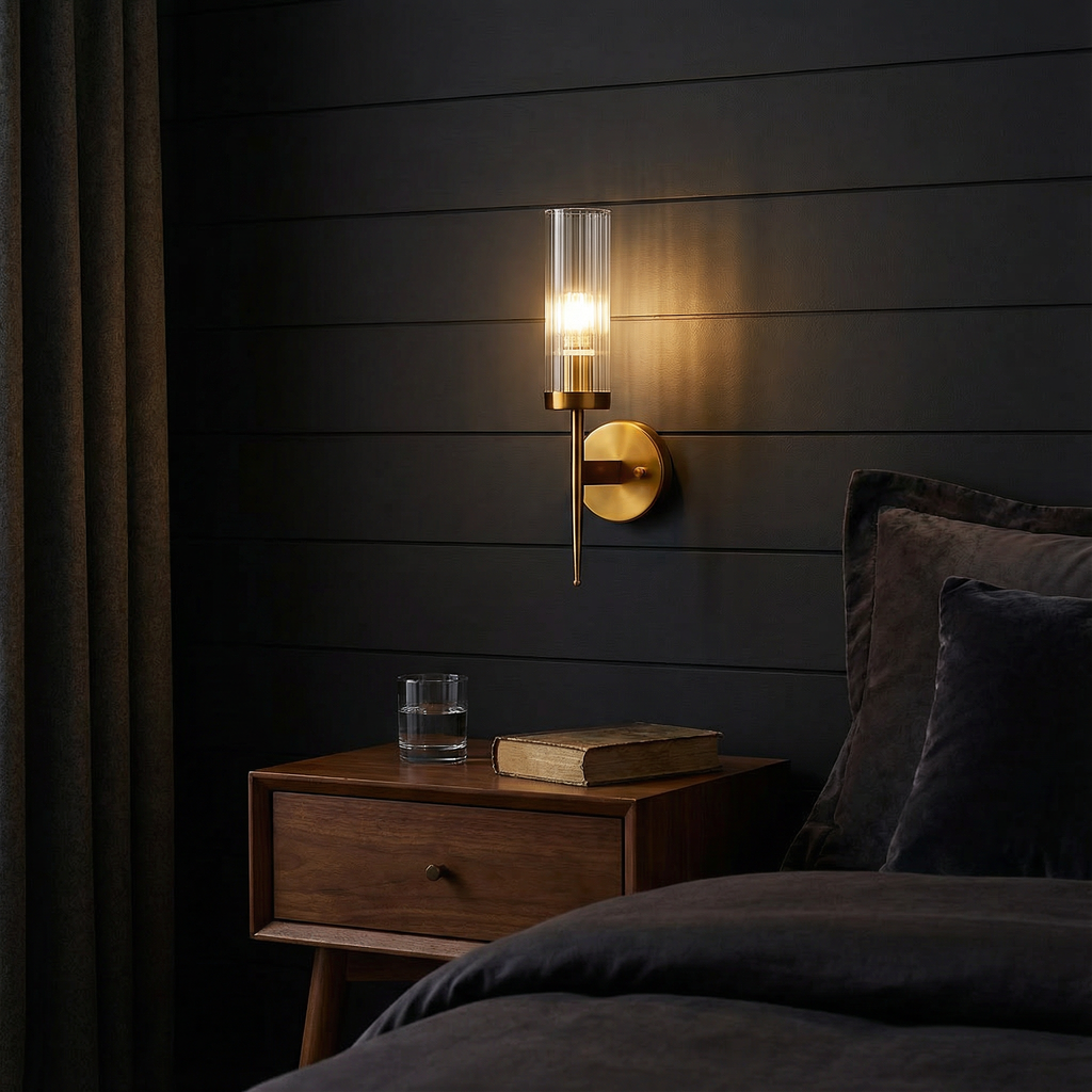 LumaNova Contemporary Ribbed Glass Wall Sconce For Elegant Home Lighting And Ambience