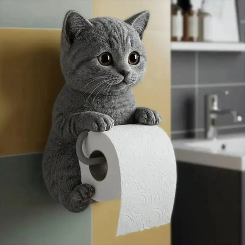 Cat Resin Wall Mount For Toilet Paper With Cat Figure