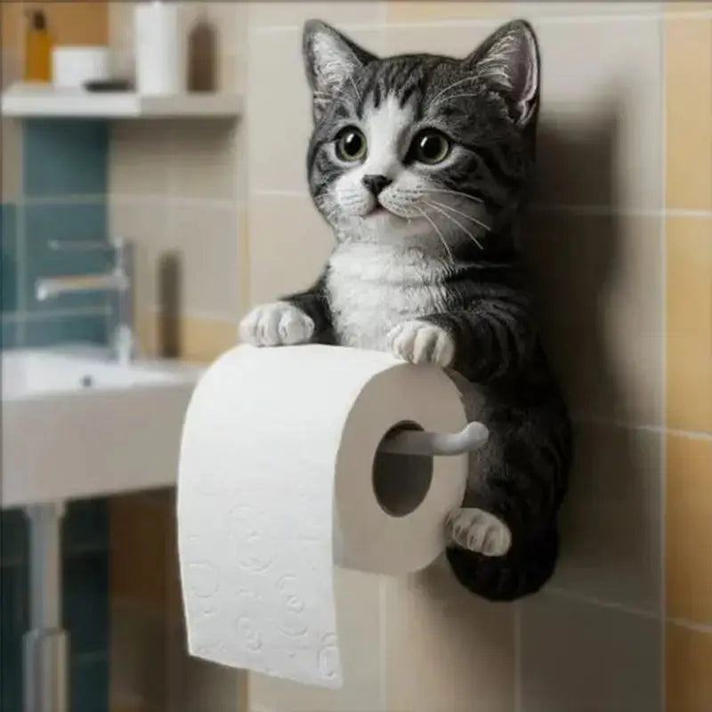 Cat Resin Wall Mount For Toilet Paper With Cat Figure