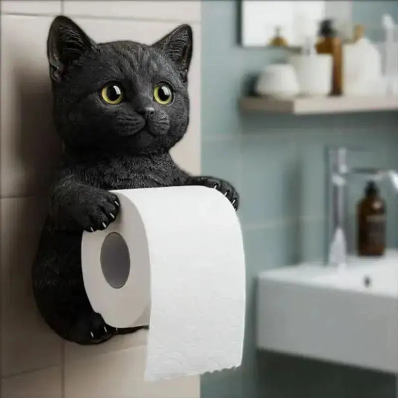 Cat Resin Wall Mount For Toilet Paper With Cat Figure